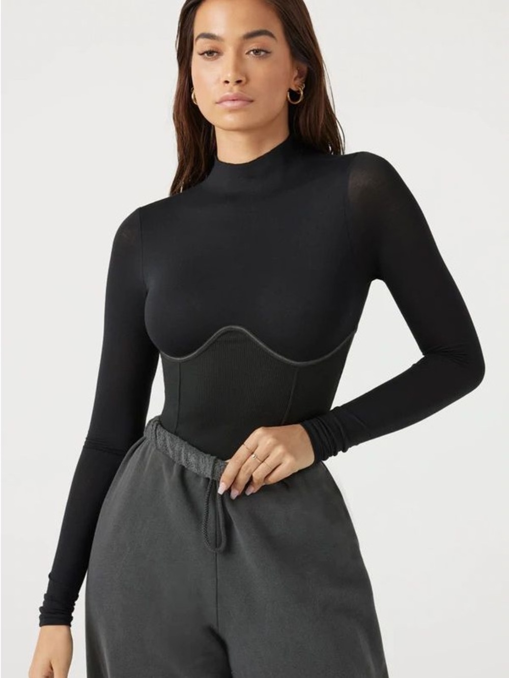 Joah Brown Corset long sleeve vintage black ribbed flex